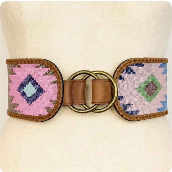 3D Belt Co. size medium Southwestern Loomed Fabric wide Belt tribal print - Picture 13 of 13